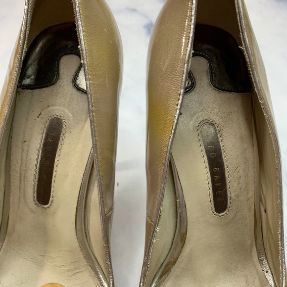 Ted Baker Gold Silver Peep Toe Bow High Heel Pumps - Picture 8 of 8
